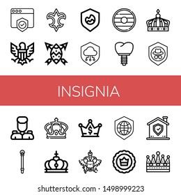 Set of insignia icons such as Shield, Eagle, Fleur de lis, Crown, Military, Sceptre, Coat of arms , insignia