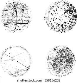 Set of insignias . Black labels . Grunge Rubber Texture tags . four circle textures . Post Stamp Collection . Vector banners . 