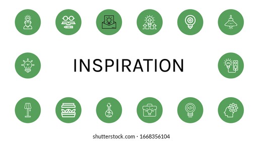 Set von Inspirationssymbolen. Ideen, Wissen, Glühbirnen, Lampen, künstliches Licht, Domra, Innovation, Glühbirne, Inspirationssymbole