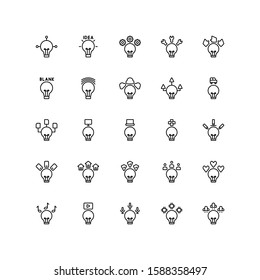 Set of inspiration, idea, innovation, lamp outline style icon - vector