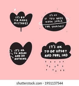 Set of inspirational phrases. Hand drawn vector illustration on pink background. 