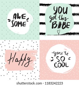 Set of inspirational posters with hand lettered motivational quotes. Cute inspiration typography.
