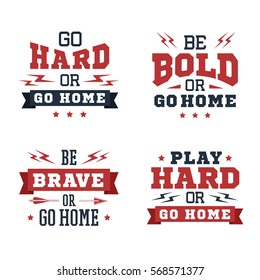 Set of inspirational red and black vector lettering on white background. Sports motivation.