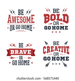 Set of inspirational red and black vector lettering on white background. Sports motivation.