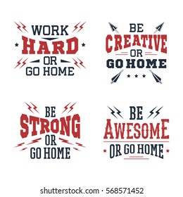 Set of inspirational red and black vector lettering on white background. Sports motivation.