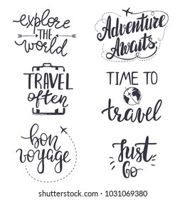 Set of inspirational travel quotes. Translation of the phrase 