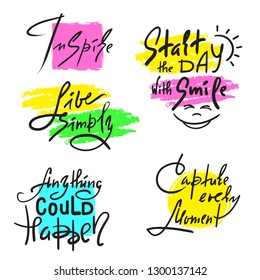 Set of inspire and motivational quotes. Hand drawn beautiful calligraphy signs. Print for inspirational poster, t-shirt, bag, cups, card, flyer, sticker, badge. Vector typography posters collection