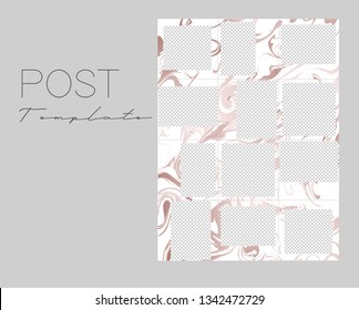 Set of Instagram collages.Vector cover. Design backgrounds for social media banner.Set of frame templates. Mockup for social media. Endless square pink puzzle layout for promotion.