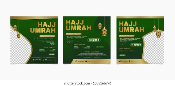 Set Instagram Posr Template For Hajj And Umrah Promotion Premium Vector. Islamic Poster Social Media Template