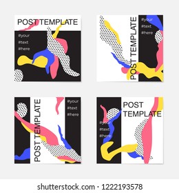 A  set of instagram post templates.. For personal and business accounts. Black background with stylish elements in three colors.