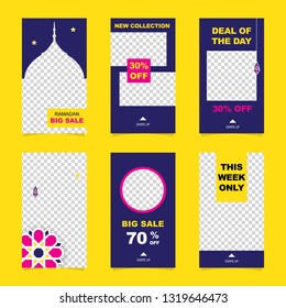 set of Instagram stories ramadan sale banner background, instagram template photo, can be use for, landing page, website, mobile app, poster, flyer, coupon, gift card, smartphone template, web design