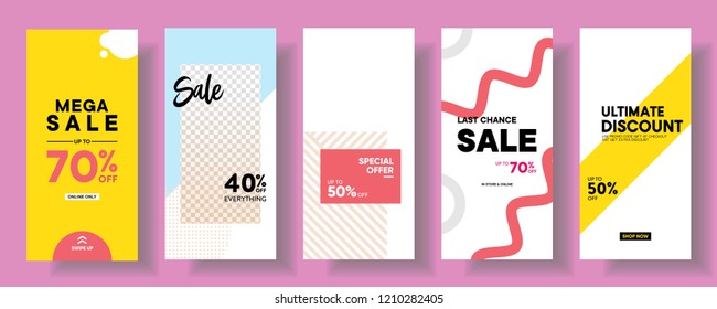 set of Instagram stories sale banner background, instagram template photo, can be use for, landing page, website, mobile app, poster, flyer, coupon, gift card, smartphone template, web design