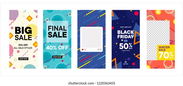 set of Instagram stories sale banner background, instagram template photo, year end sale can use for, backdrop, website, mobile app, poster, flyer, coupon, gift card, smartphone template, web design