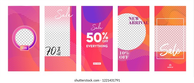 set of Instagram stories sale banner background, instagram template photo, summer sale can use for, website, mobile app, poster, flyer, coupon, gift card, smartphone template, web design