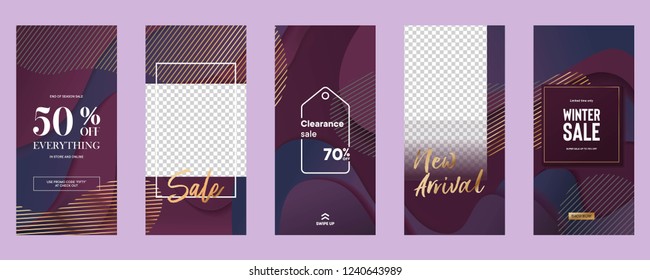 set of Instagram stories sale banner background, instagram template photo, year end sale can use for, website, mobile app, poster, flyer, coupon, gift card, smartphone template, web design
