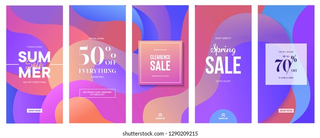 set of Instagram stories sale banner background, instagram template photo, spring and summer sale can use for, website, mobile app, poster, flyer, coupon, gift card, smartphone template, web design