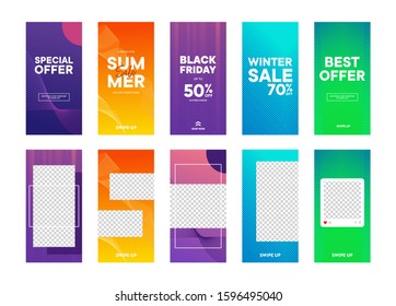 set of Instagram stories sale banner background, instagram template photo, summer sale can use for, website, mobile app, poster, flyer, coupon, gift card, smartphone template, web design