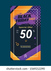 set of Instagram stories sale swipe up, instagram template photo, black friday sale can use for, website, mobile app, coupon, smartphone template, web design-dark purple and orange gradient- Vector