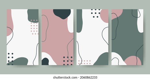 Set of Instagram Stories Template with Hand Drawn Absteact Shape Background