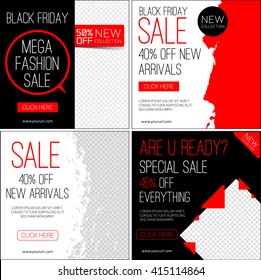 Set Of Instagram Template For Black Friday Sale And Advertising. Vector Illustration.