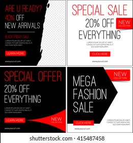 Set of instagram template for Black friday sale and advertising. Vector illustration.