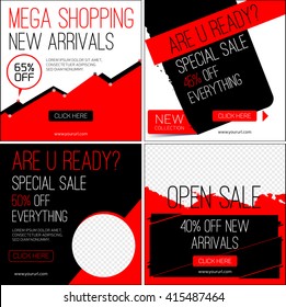 Set of instagram template for Black friday sale and advertising. Vector illustration.