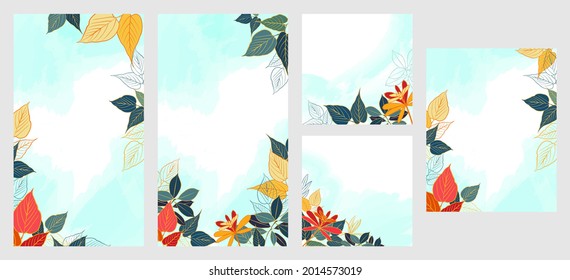 A set of Instagram templates for stories and streaming. With bright botanical elements. Vector illustration. Doodle