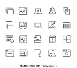 Set of instal operating system Related Vector Line Icons. Includes such Icons as programs, protection, computer, system, setup, installation and more. - vector