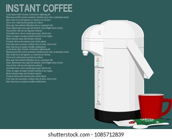 set of instant coffee on blue background
