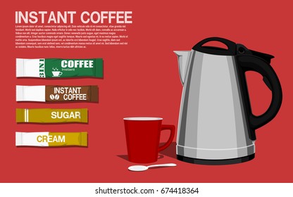 Set of instant coffee on pink background
