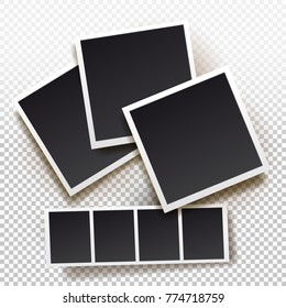 Set of Instant photo frame. Realistic instant snapshot. Modern photography element, mockup. Vector illustration. Isolated on transparent background