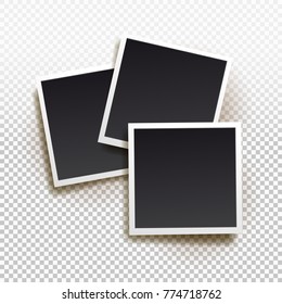 Set of Instant photo frame. Realistic instant snapshot. Modern photography element, mockup. Vector illustration. Isolated on transparent background