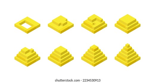 a set of instructions for assembling a pyramid of plastic bricks. Vector clipart