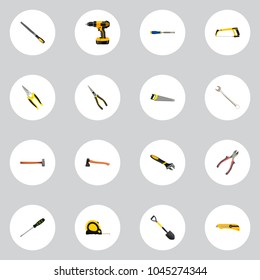 Set of instruments realistic symbols with cutter, carpenter, shear and other icons for your web mobile app logo design.