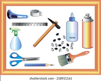 The set of the instruments for work with paper