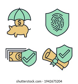 Icono conjunto de elementos de seguro. Plantilla de símbolo del paquete de elementos de seguro para la colección de diseños gráficos y web ilustración vectorial
