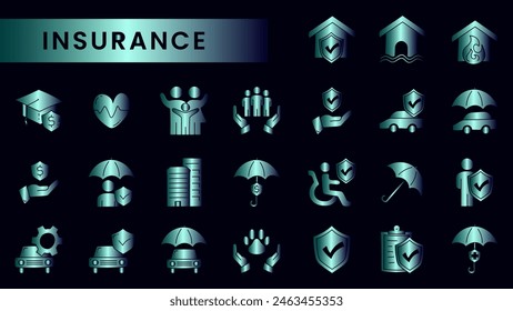 Conjunto de diseño de icono de gradiente de seguro
