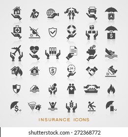 Set insurance icons. File is saved in AI10 EPS version. This illustration contains a transparency 