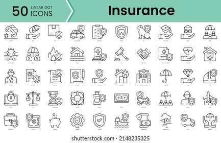 Set of insurance icons. Line art style icons bundle. vector illustration