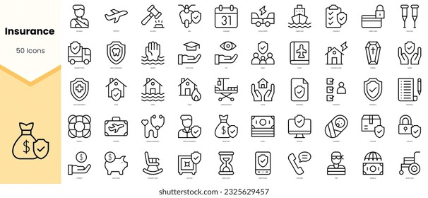 Set of insurance Icons. Simple line art style icons pack. Vector illustration