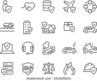 set of insurance icons, such as risk, health, travel insurance, damage