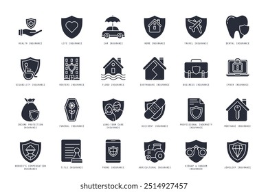 Set of insurance icons vector illustration. icons bundle isolated on white background