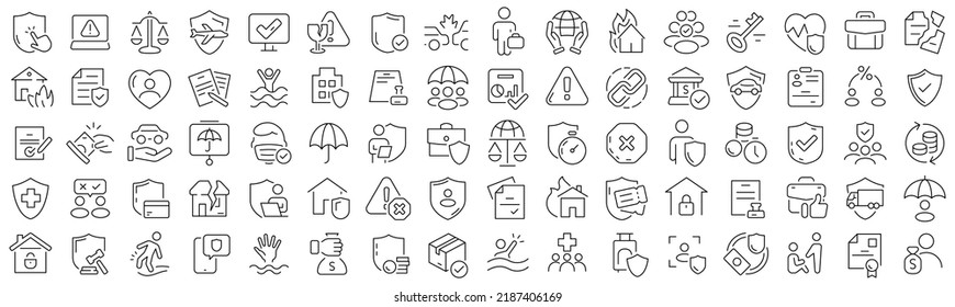 Set of insurance line icons. Collection of black linear icons