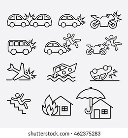 Set of insurance outline icon. car insurance outline icon, home insurance outline icon, life insurance outline icon.