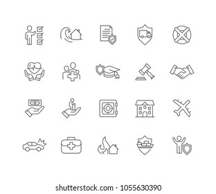 Set of Insurance outline icons isolated on white background.