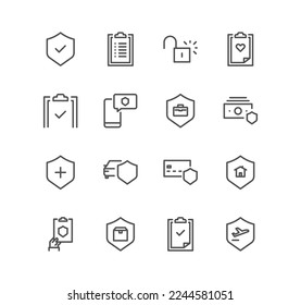 Set of insurance and related icons, car protection, analytic, health insurance, contract and variety vectors.