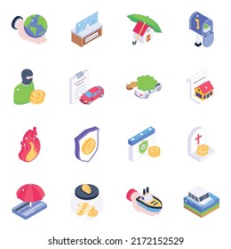Set of Insurance Rules Isometric Icons 

