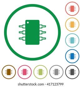 Set of Integrated circuit color round outlined flat icons on white background