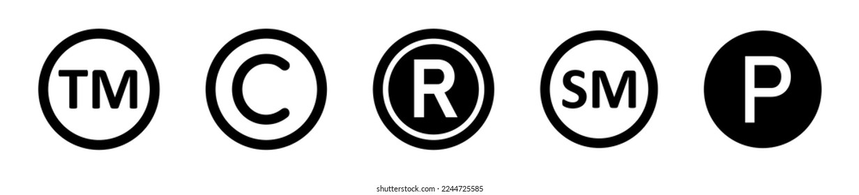 Set of intellectual property or copyright trademark symbols