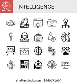 Conjunto de iconos de inteligencia. Idea, Cerebro, brazo Robótico, Creativo, Creatividad, Científico, Robot, Brainstorm, Junta, Inteligencia Artificial, Conocimiento, Iconos de Inteligencia